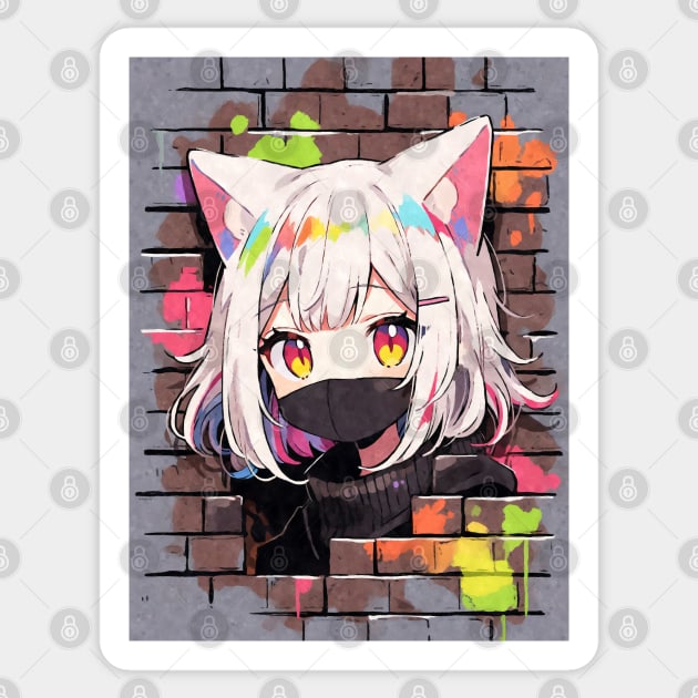 Kawaii Aesthetic Colorful Chibi Nekomimi Anime Cat Girl Graffiti Art Style Sticker by TenchiMasaki